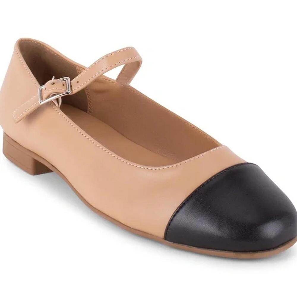 Tahari Women's Beige and Black Mary Jane Flats Size 7.5